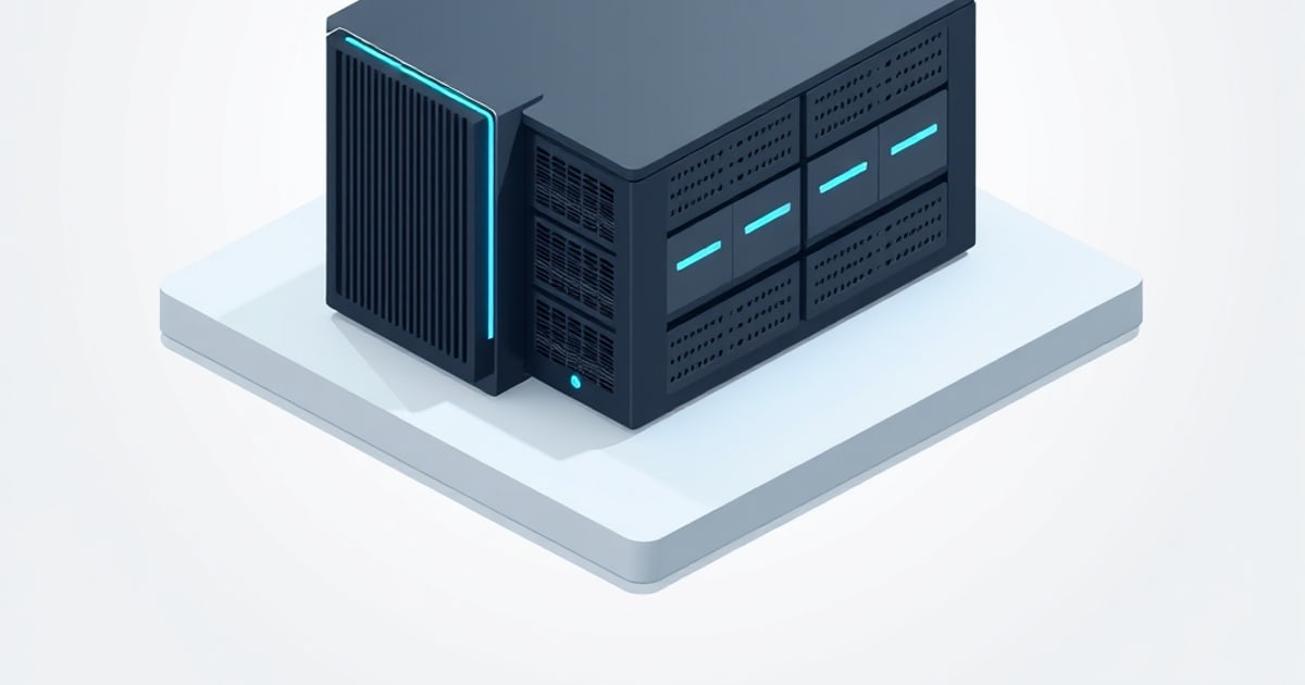 Isometric vector illustration showing TrueNAS system with ZFS pool and RAIDZ expansion options for homelab setup.